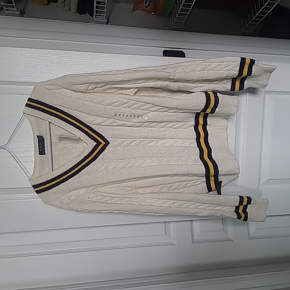 Polo by Ralph Lauren V-neck Cream Sweater with blue and yellow accents